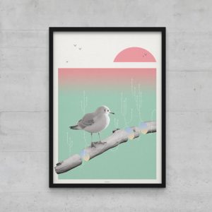 Affiche poster mouette goéland bois flotté