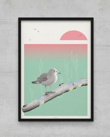 Affiche poster mouette goéland bois flotté